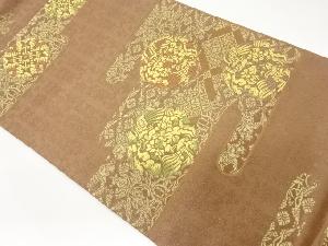 ヱ霞に花鳥模様織出し袋帯